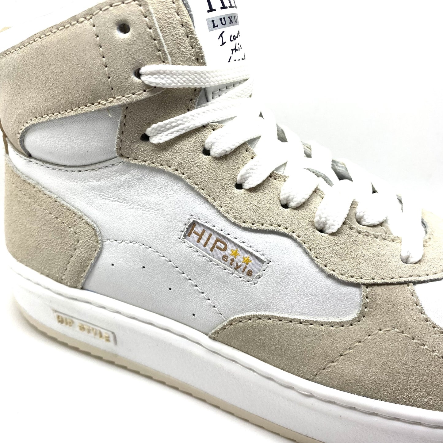 Hip sneaker hoog beige en wit