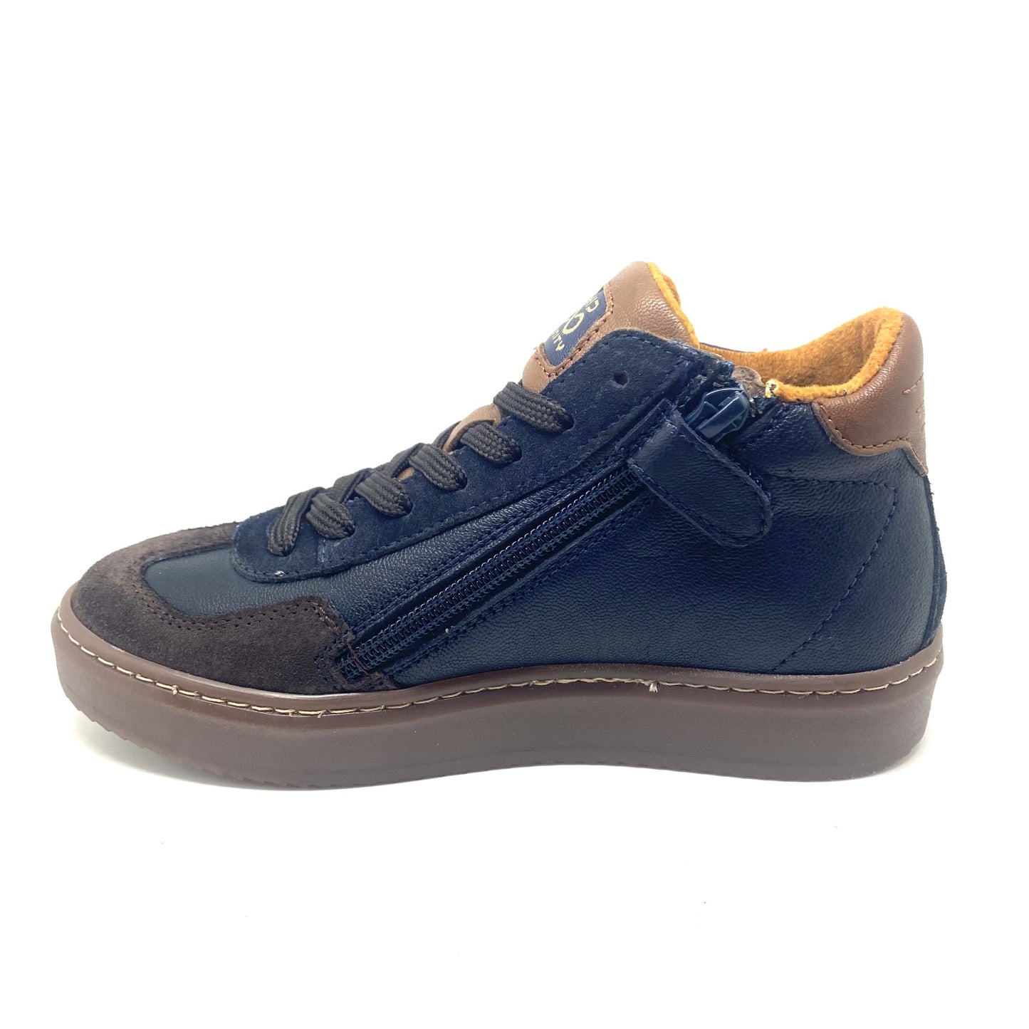 Hip half hoge sneaker met blauw bruin en wit