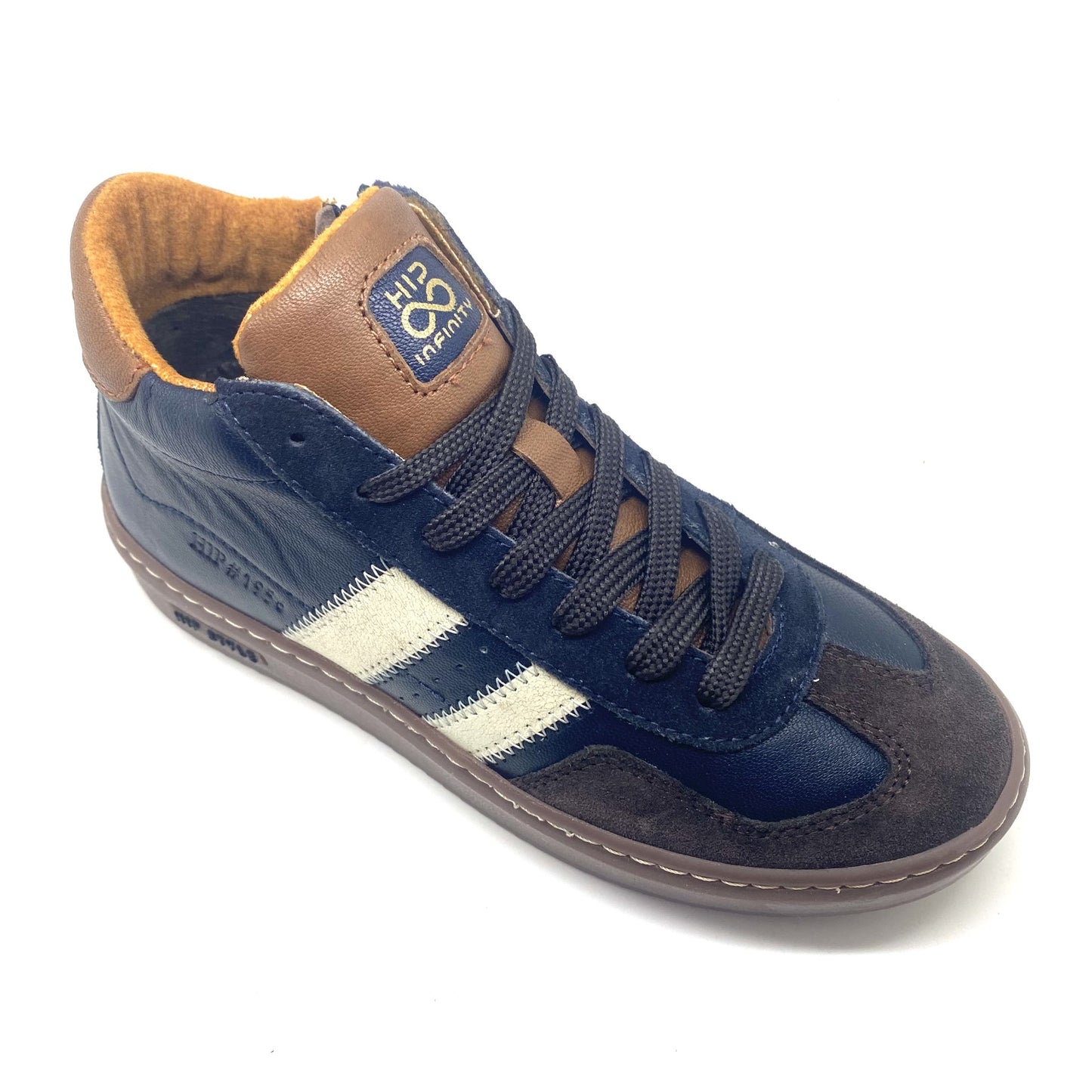 Hip half hoge sneaker met blauw bruin en wit