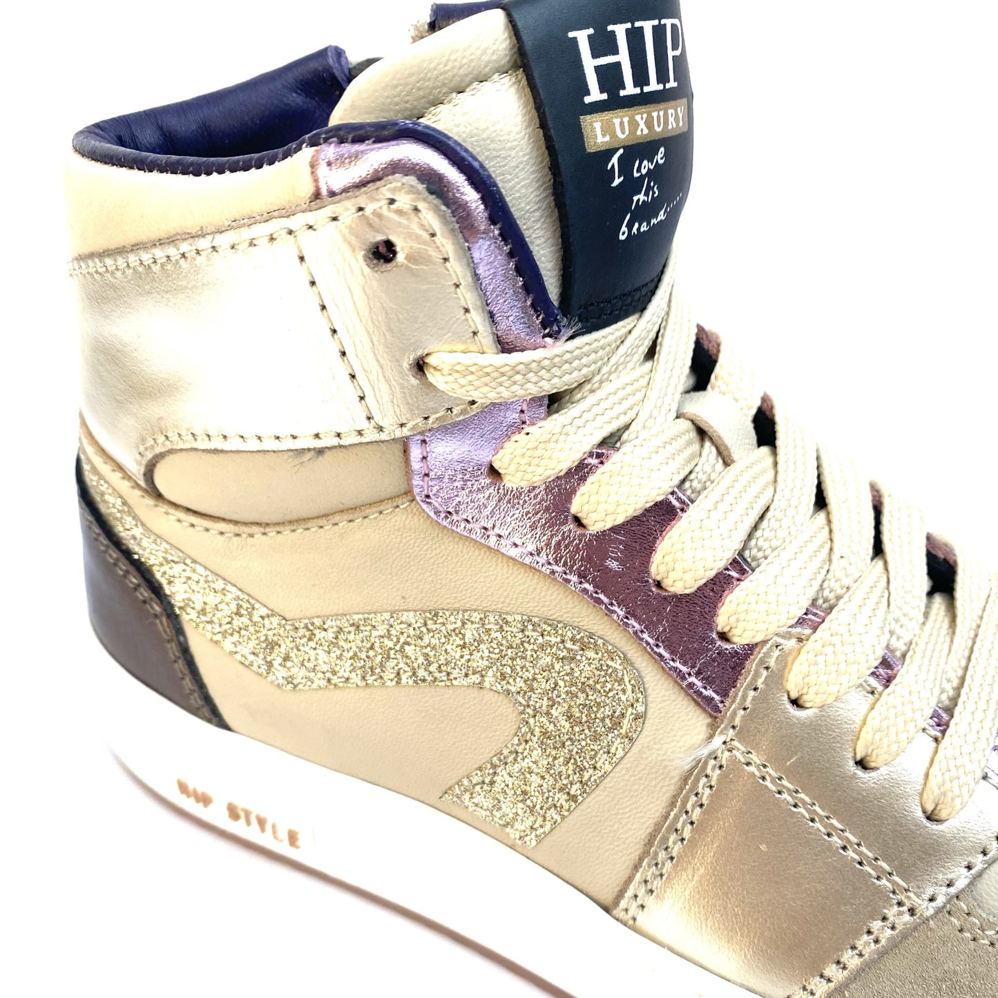 Hip sneaker beige goud glitter