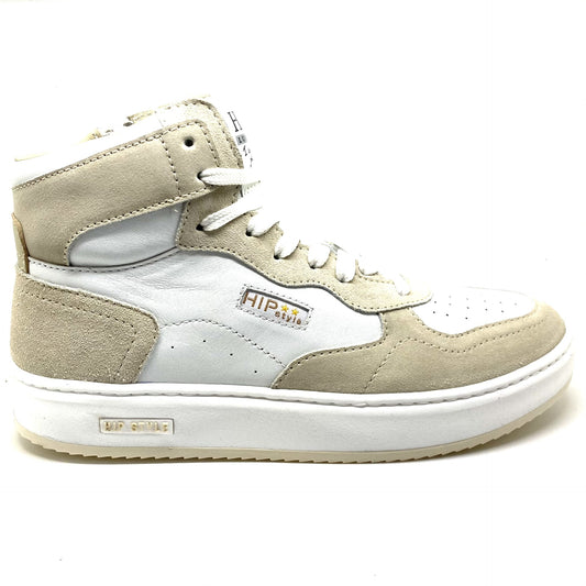 Hip sneaker hoog beige en wit