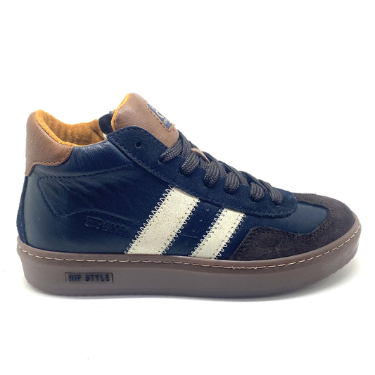 Hip half hoge sneaker met blauw bruin en wit