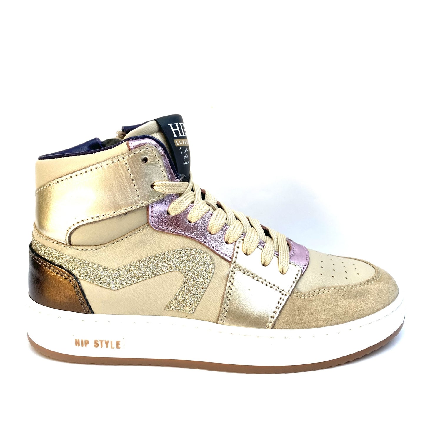 Hip sneaker beige goud glitter