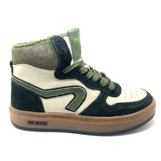 Hip hoge sneaker met groen en beige