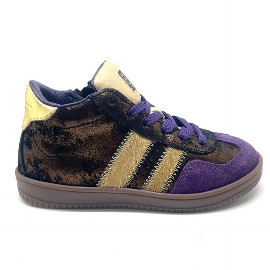 Hip half hoge sneaker met paars en bronze