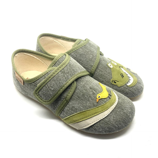 Kitzbühel pantoffel kaki kleur met krokodil