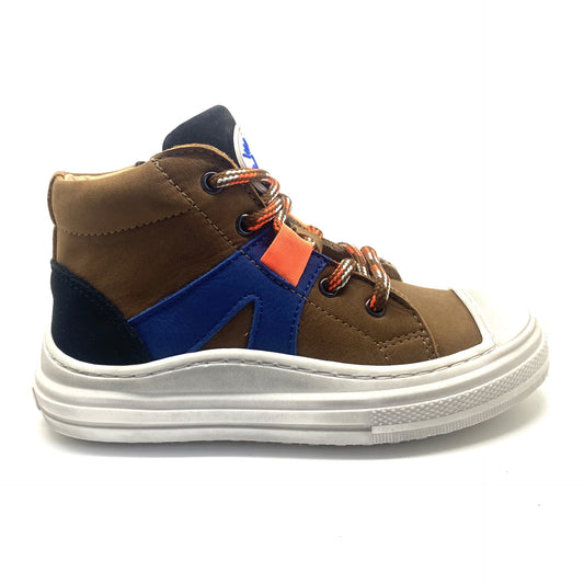Lunella hoge sneaker cognac blauw fluo oranje en rubberen tip