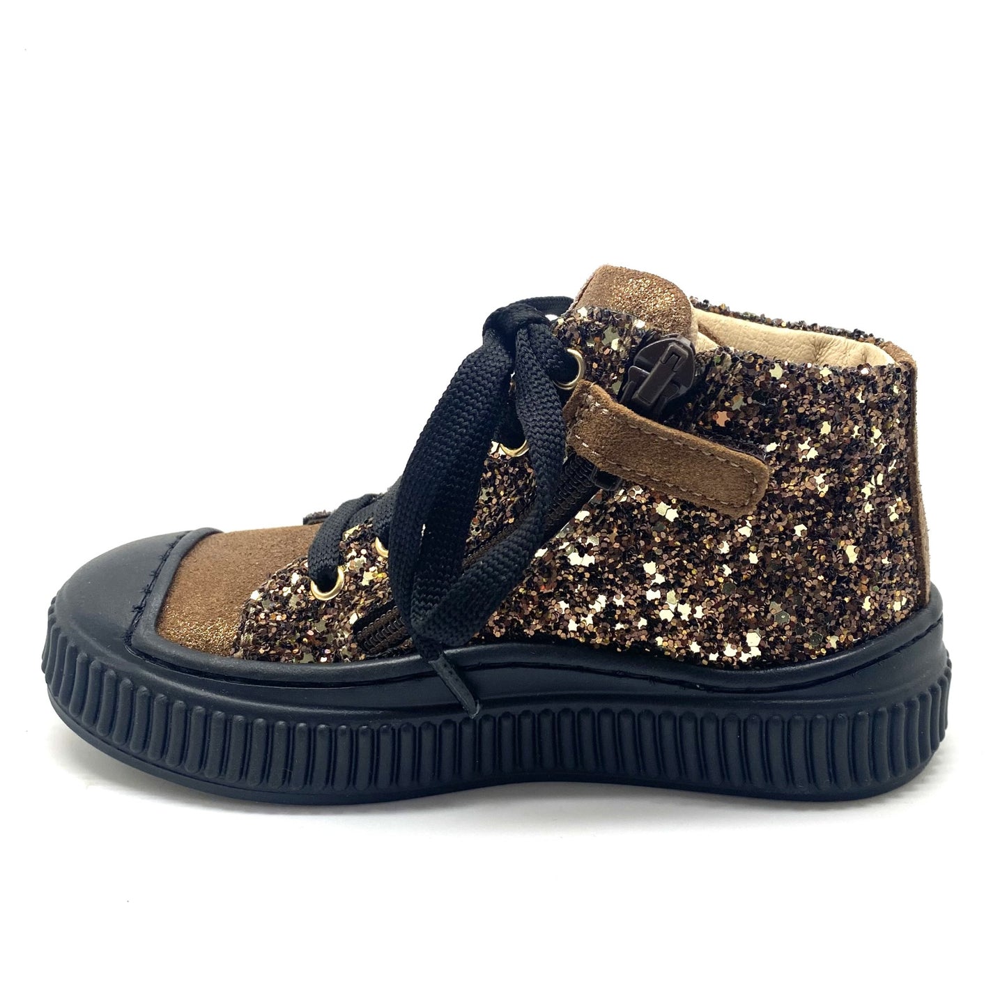 Lunella glitter sneaker cognac met rubberen tip