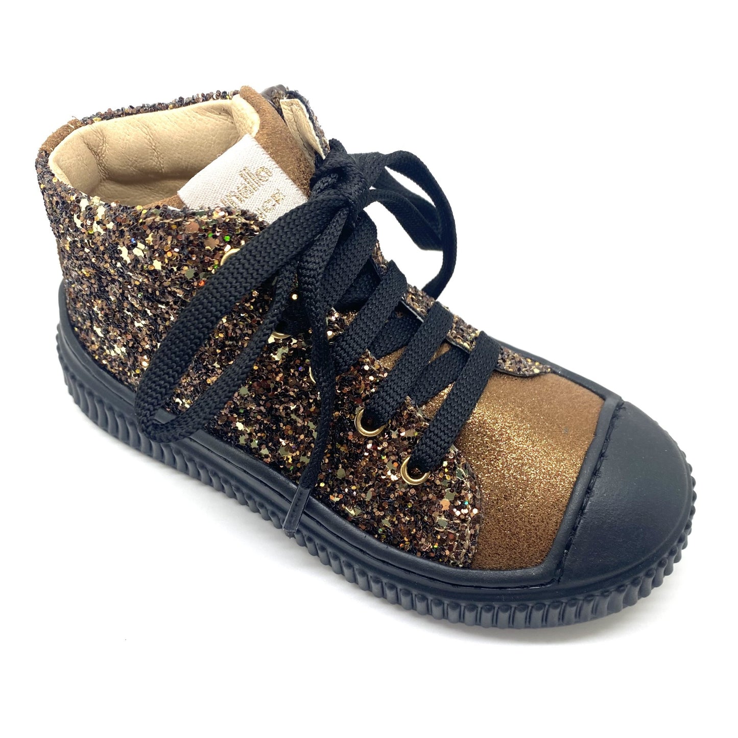 Lunella glitter sneaker cognac met rubberen tip