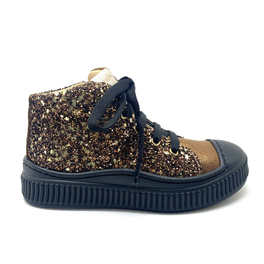 Lunella glitter sneaker cognac met rubberen tip