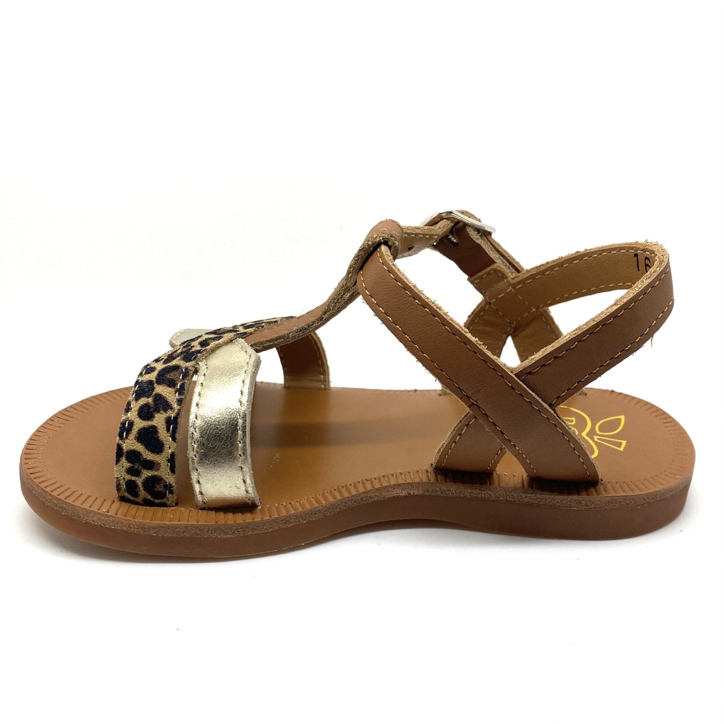 Pom D'Api sandaal cognac met leopard printje