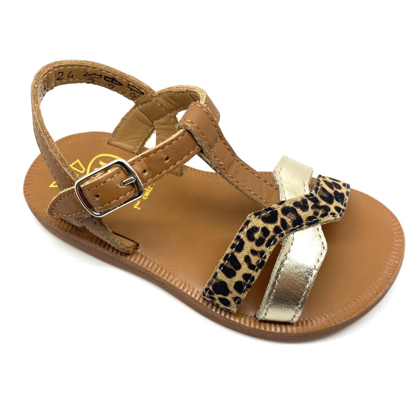 Pom D'Api sandaal cognac met leopard printje