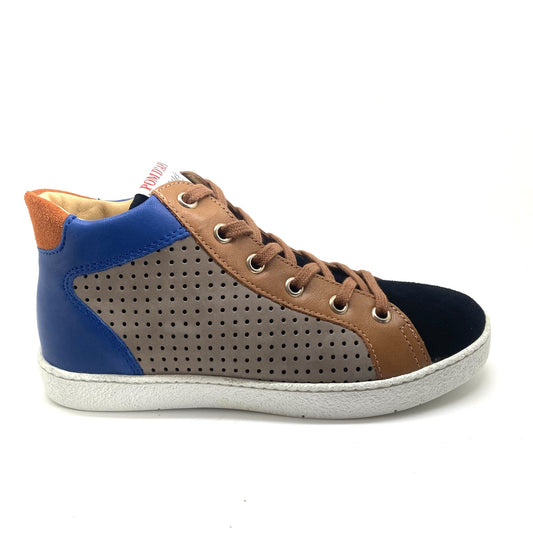 Pom D'api sneaker grijs bruin blauw en zwart met veter en rits