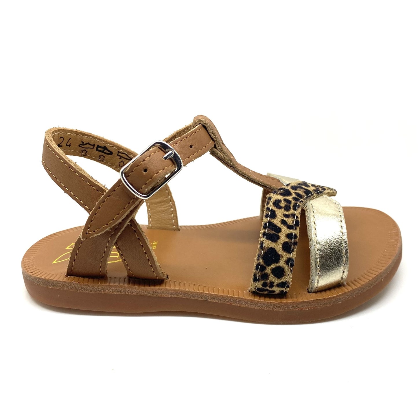 Pom D'Api sandaal cognac met leopard printje