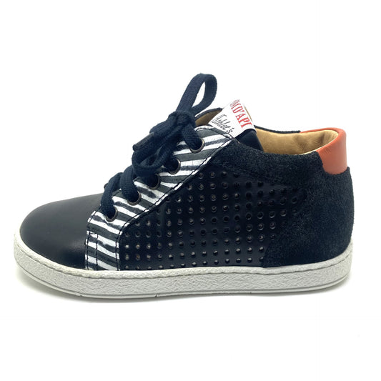 Pom D'api zwarte sneaker met witte strepen en extra oranje veters