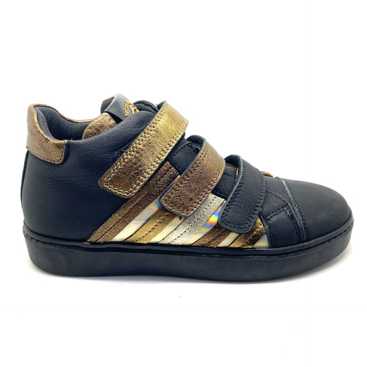 Stones and Bones sneaker zwart met goud en 3 velcro